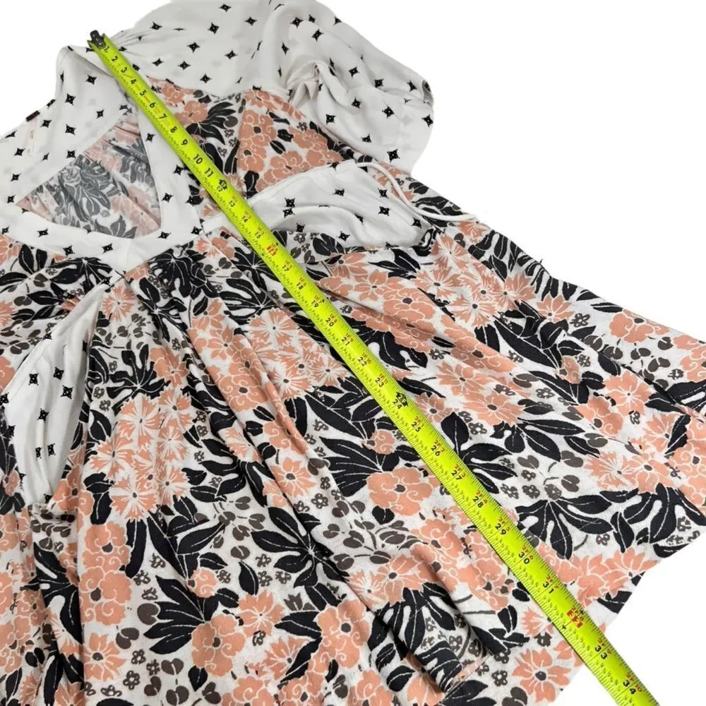FREE PEOPLE Tallula White Print Kimono Sleeve Mini Dress Medium Neutral
